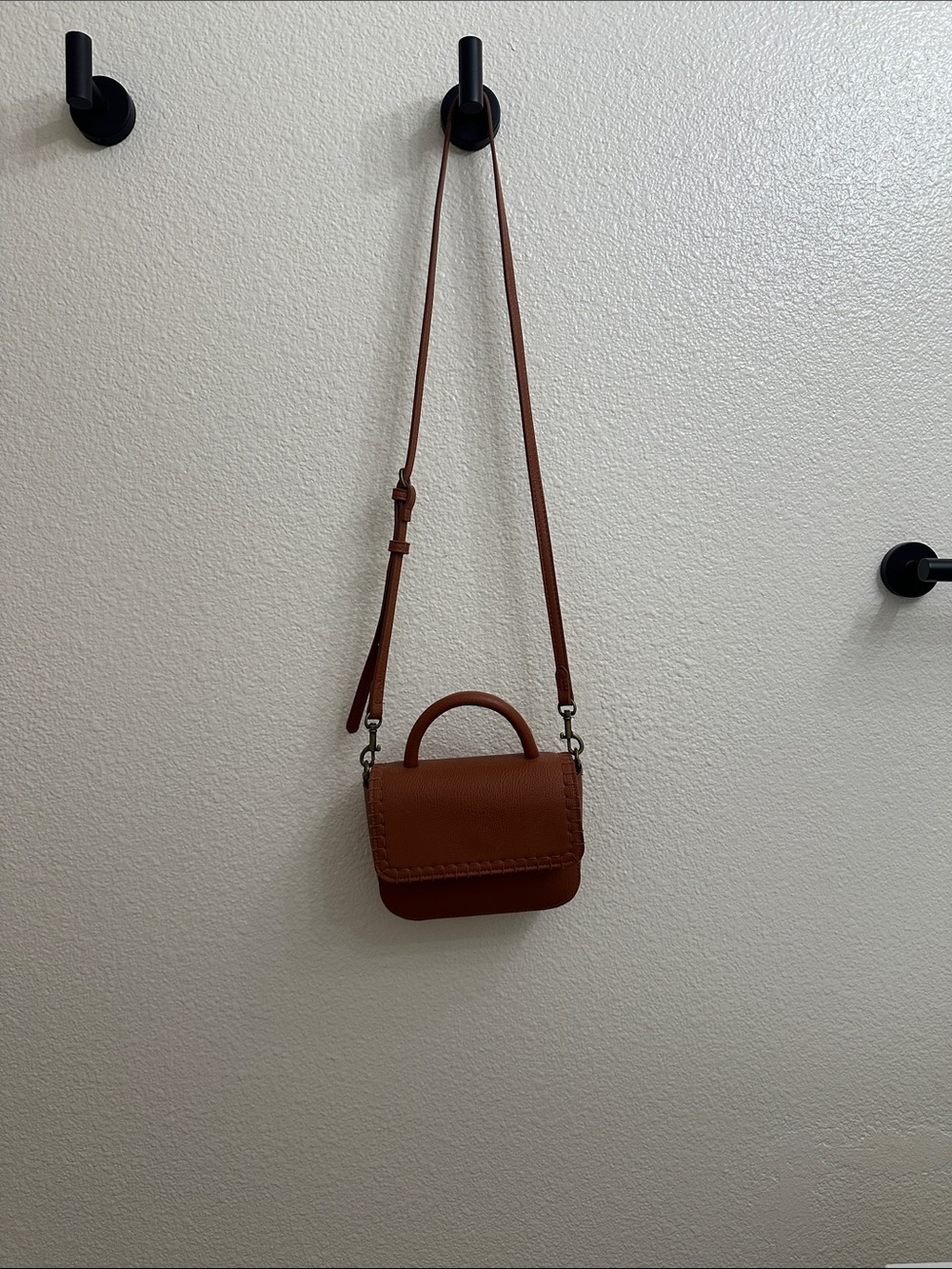 Compact Tan Mini Leather Crossbody with Top Handle
